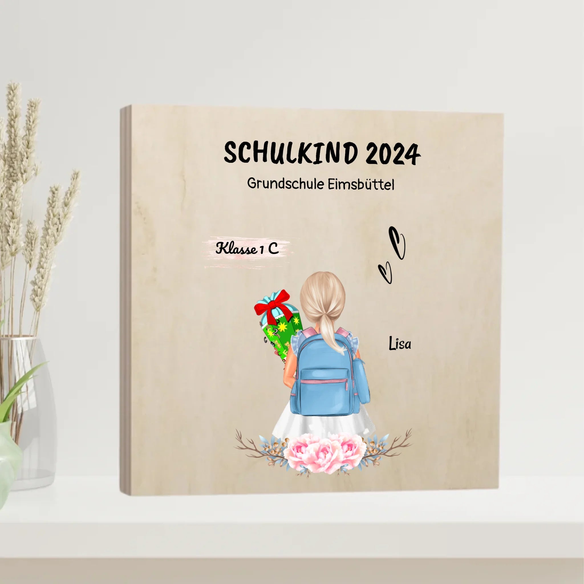 1 Klasse Einschulung Geschenk Mädchen Holz Bild - Cantty