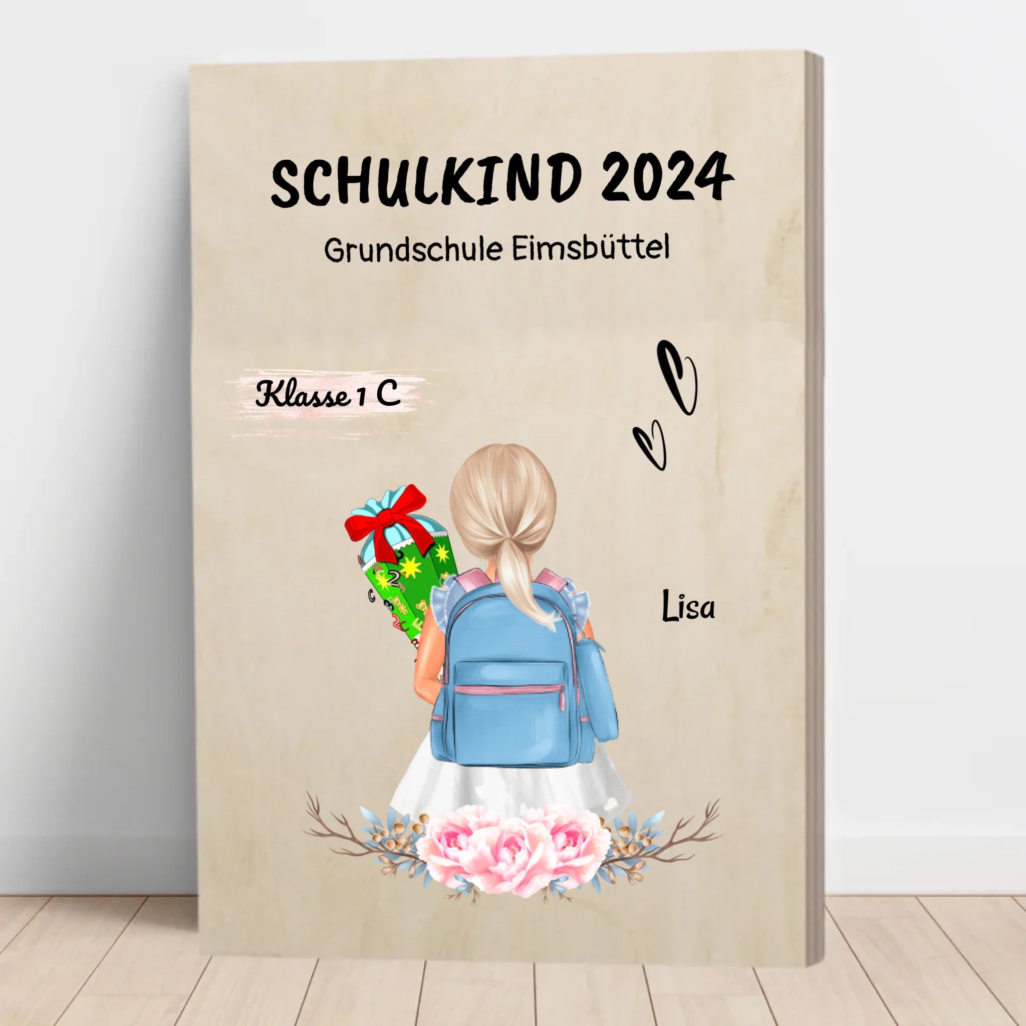 1 Klasse Einschulung Geschenk Mädchen Holz Bild - Cantty