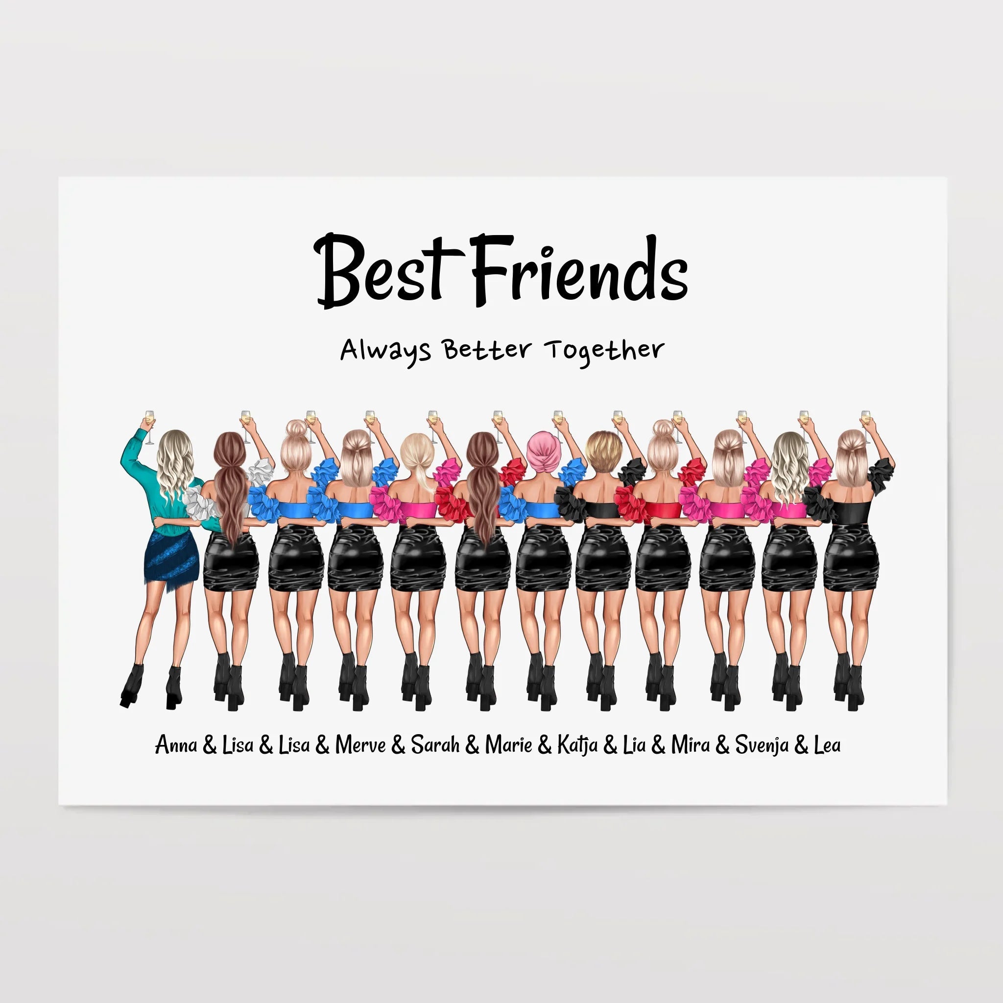 12 Freundinnen Bild Geschenk mit Spruch personalisiert - Cantty