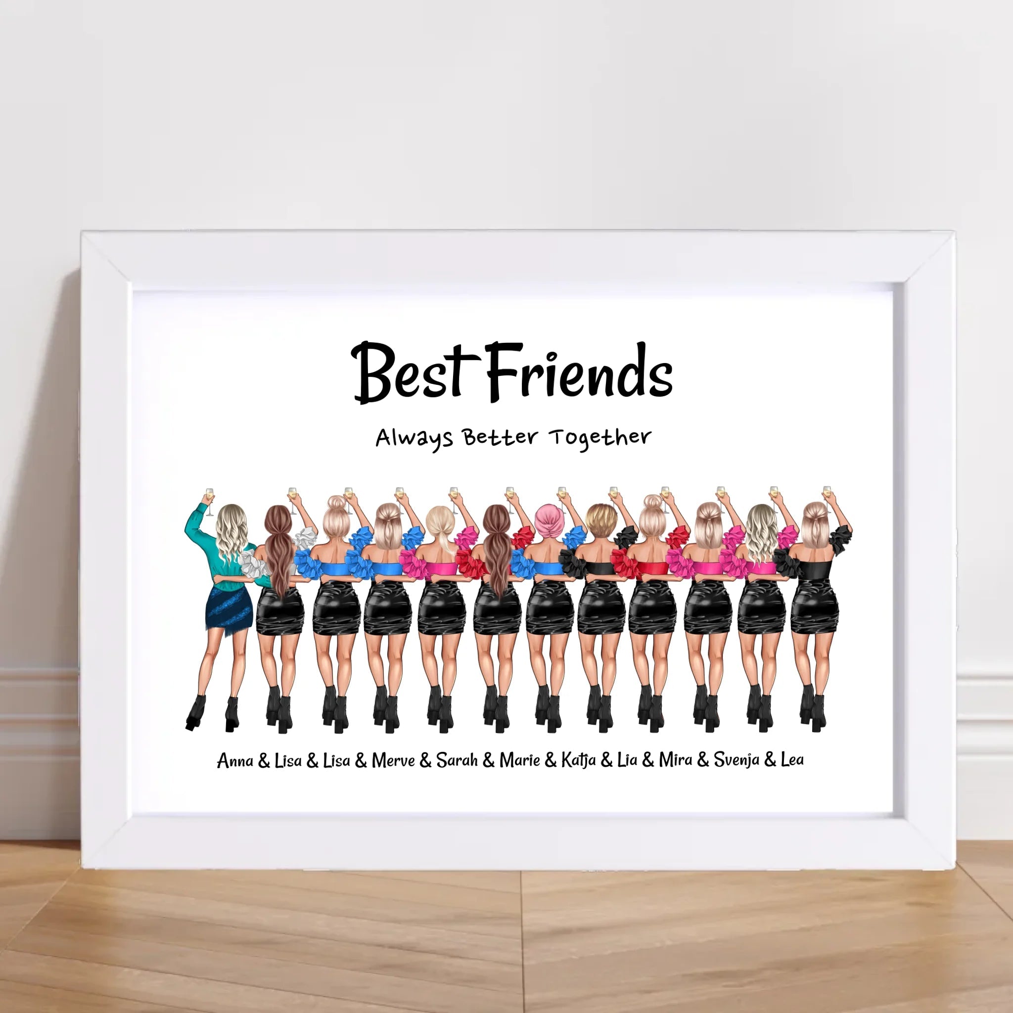 12 Freundinnen Bild Geschenk mit Spruch personalisiert - Cantty