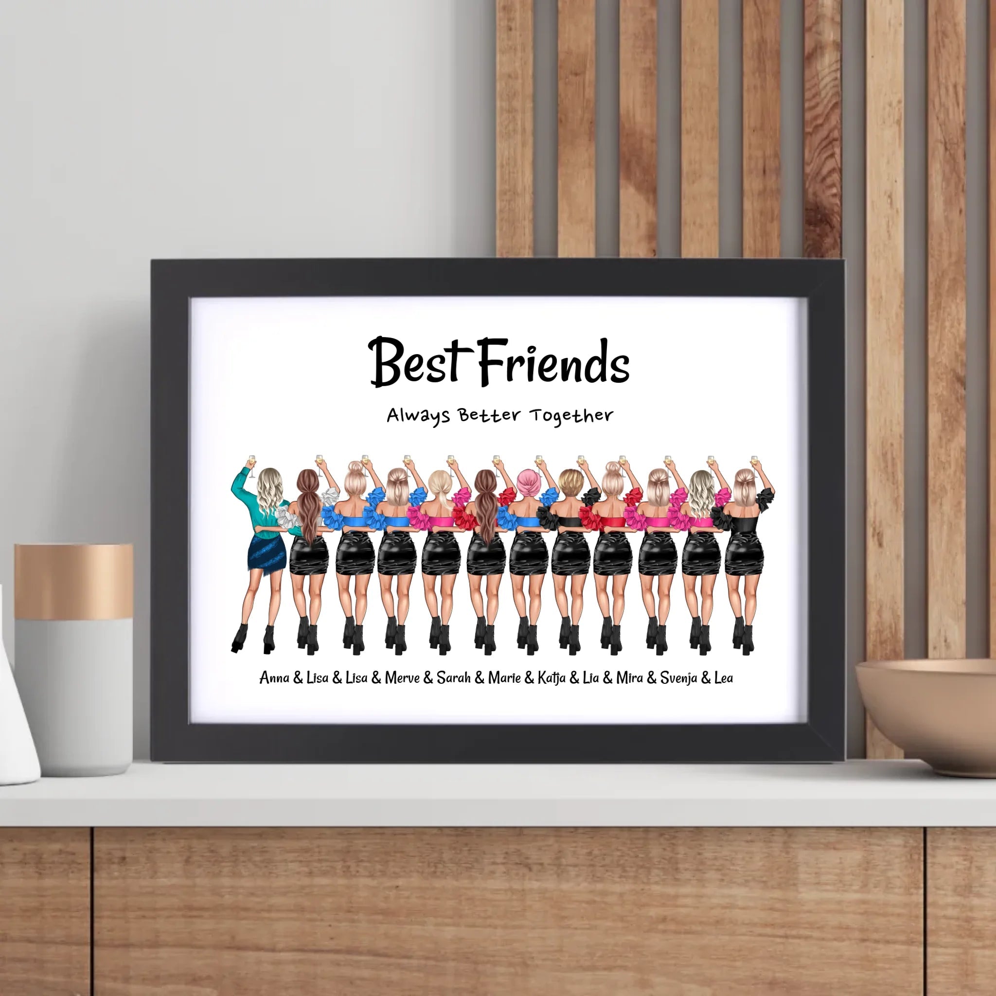 12 Freundinnen Bild Geschenk mit Spruch personalisiert - Cantty