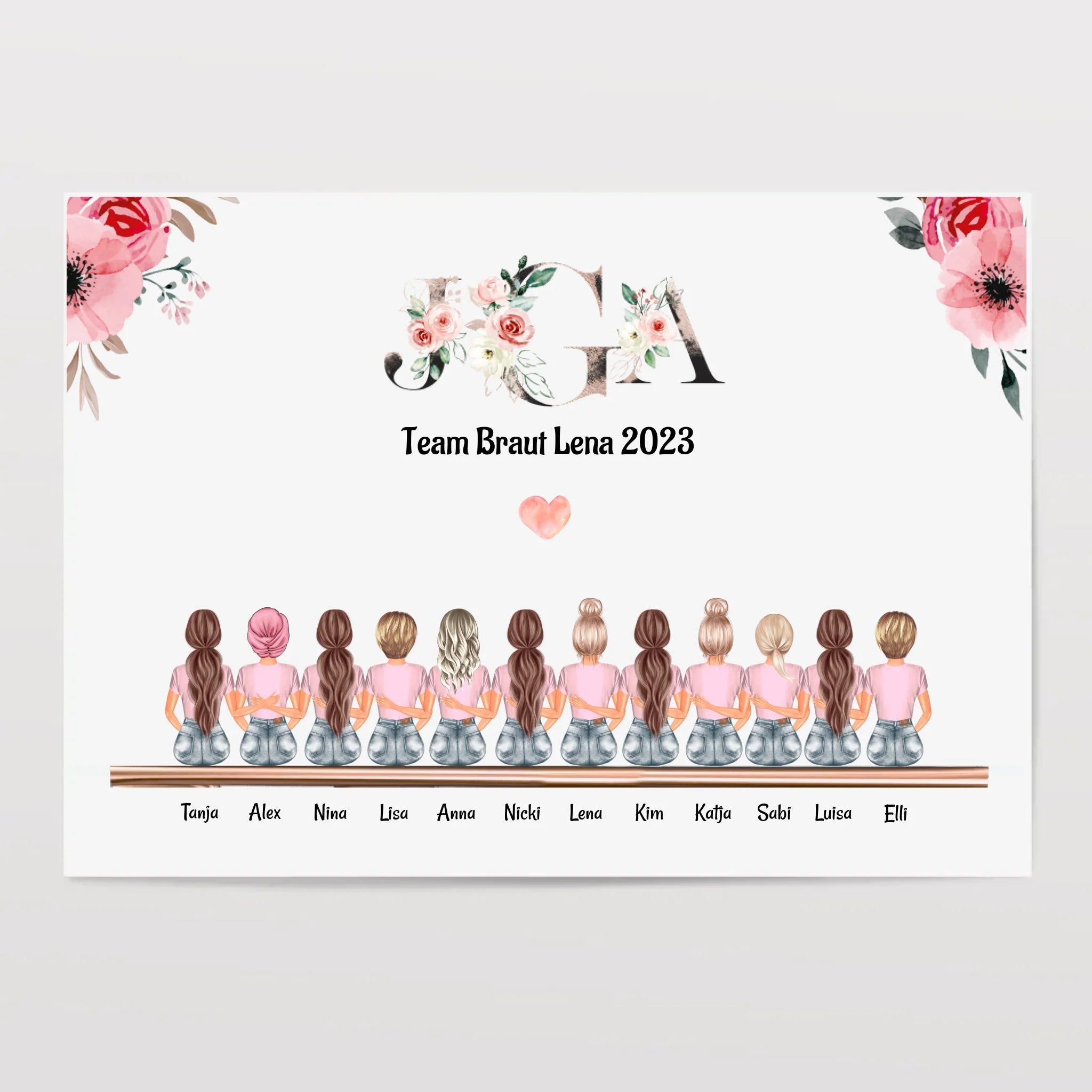 12 Freundinnen Junggesellinnenabschied Bild personalisiert - Cantty