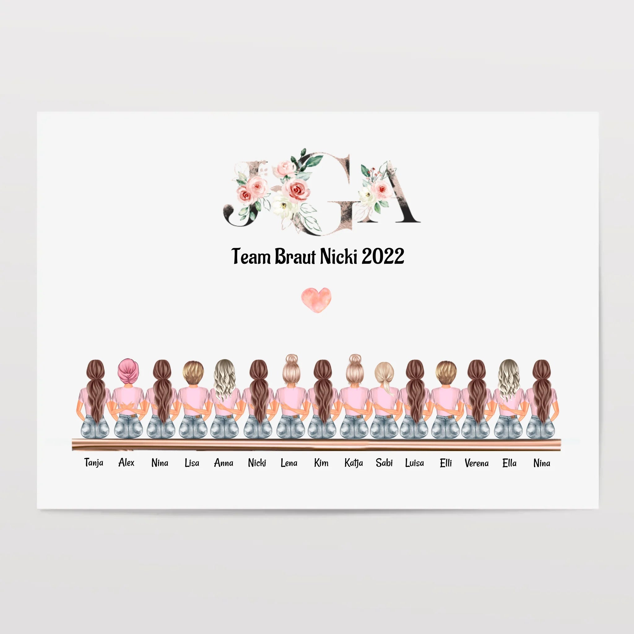 15 Freundinnen JGA Team Braut Bild personalisiert - Cantty
