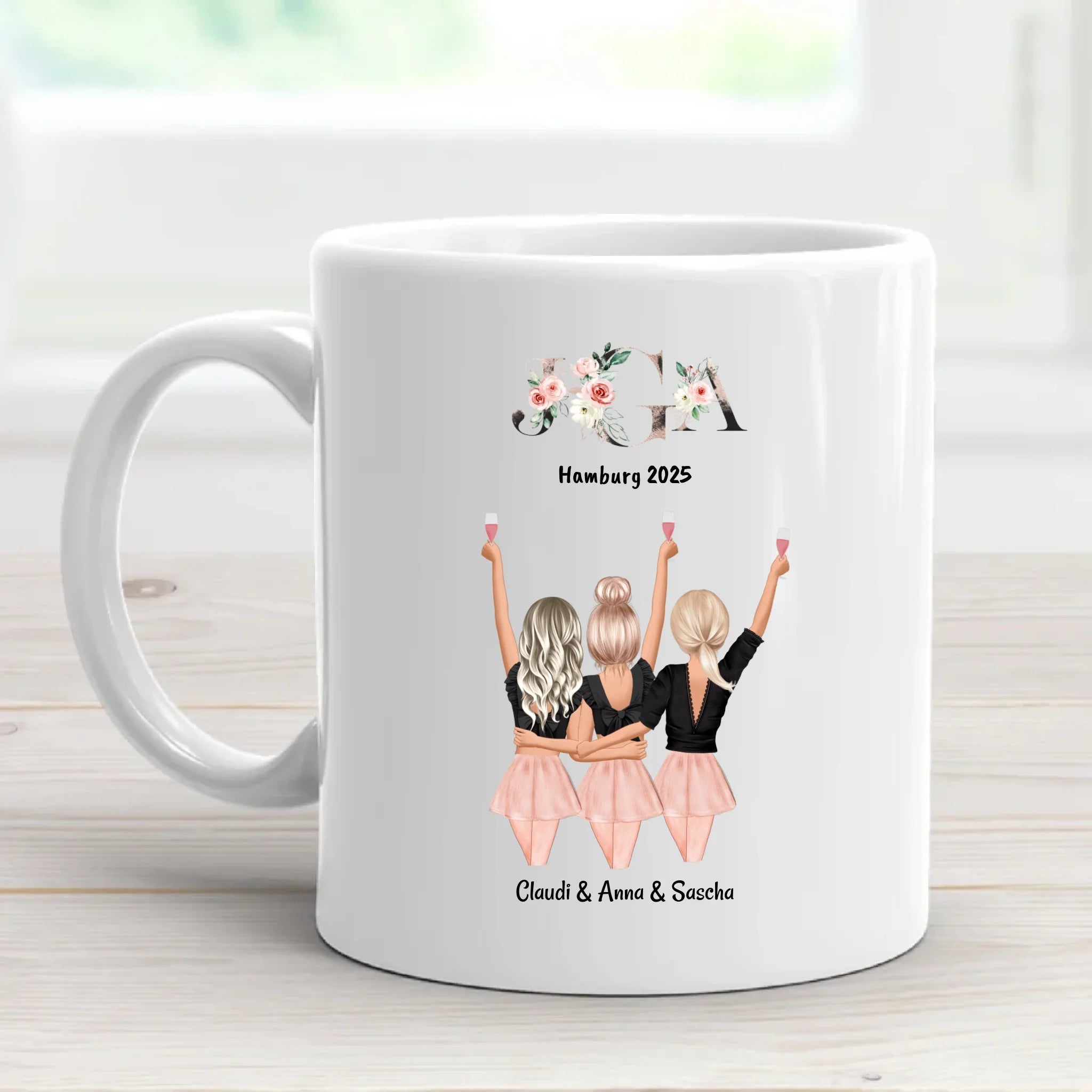 3 Freundin JGA Geschenk personalisierte Tasse - Cantty