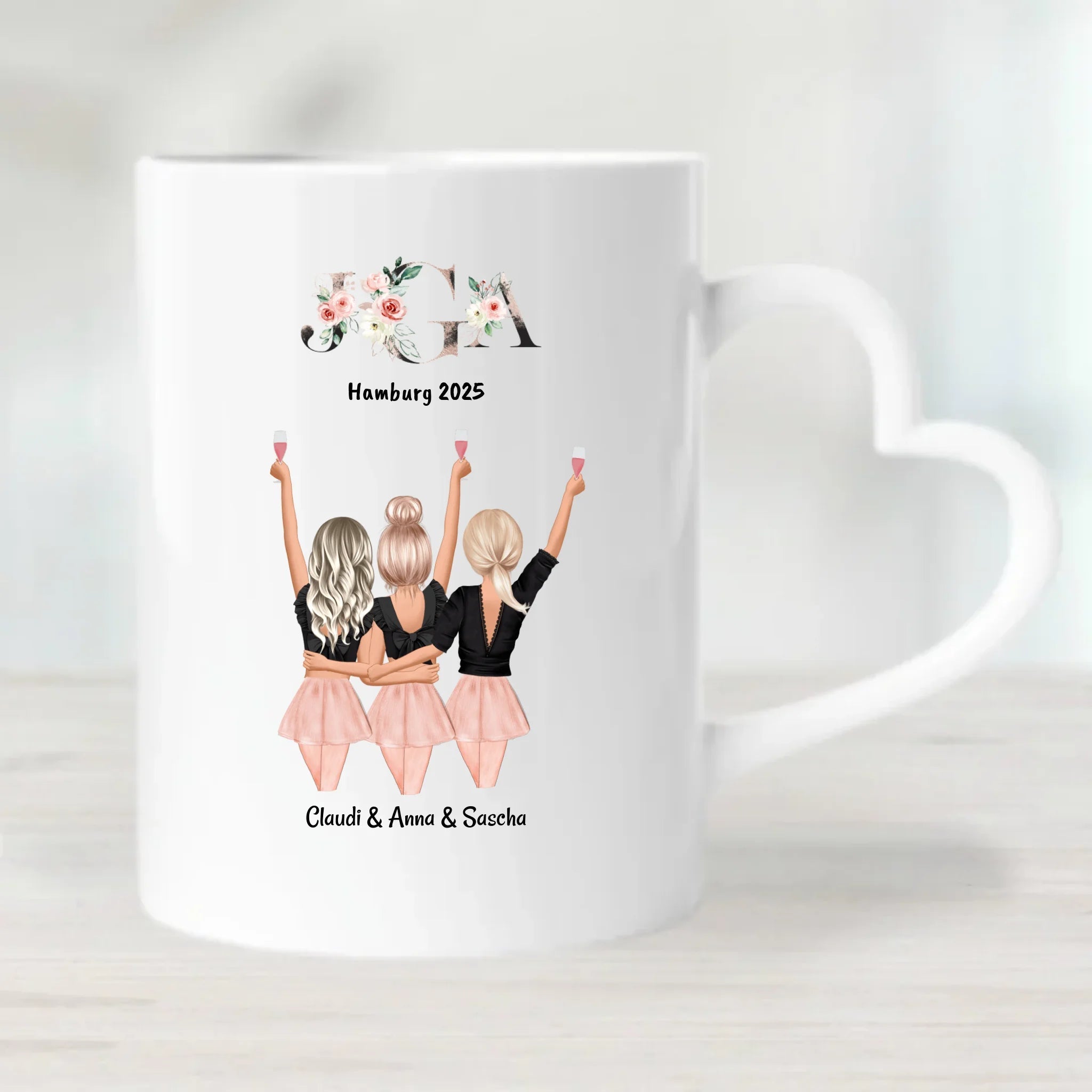 3 Freundin JGA Geschenk personalisierte Tasse - Cantty