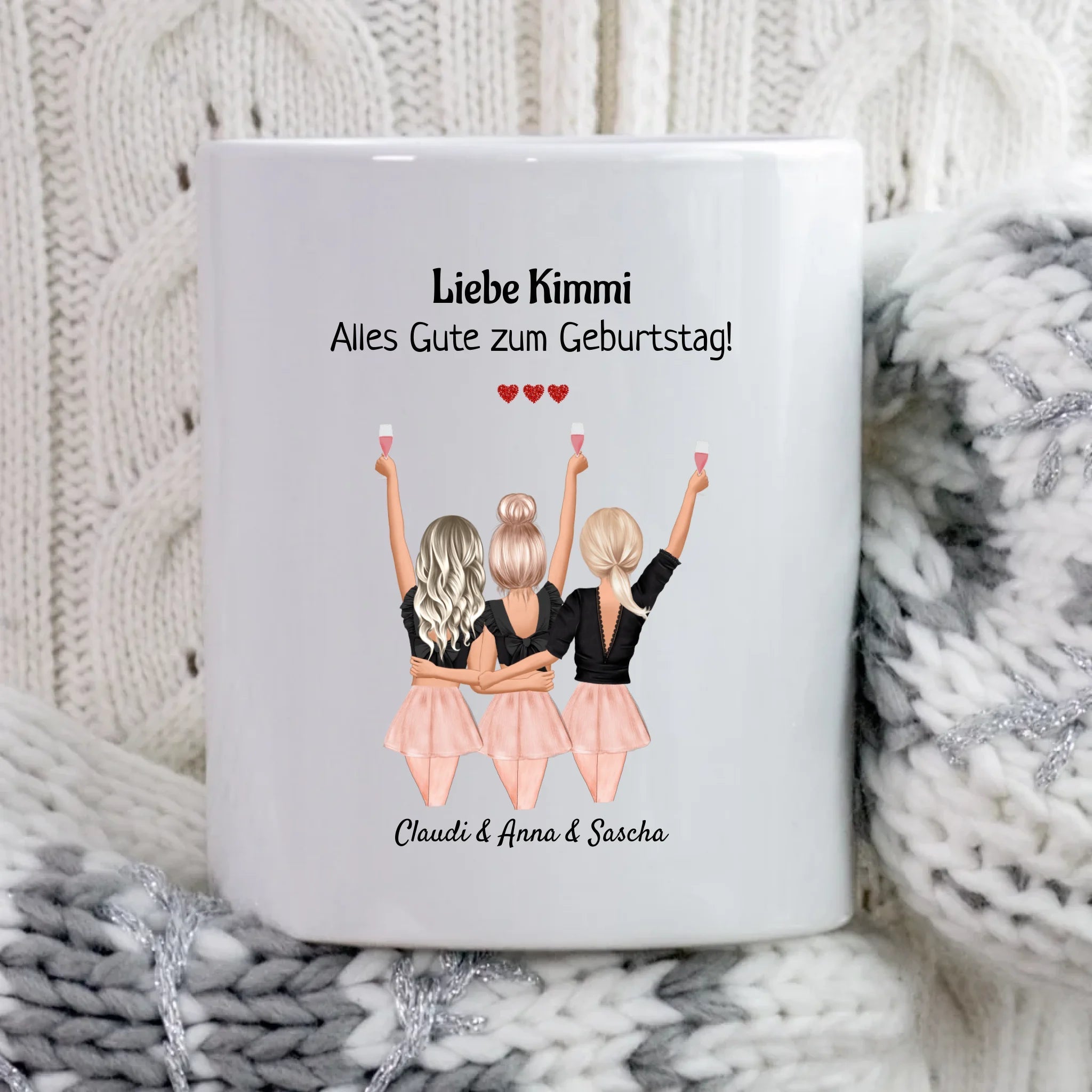 3 Freundinnen Geschenk Tasse personalisiert - Cantty