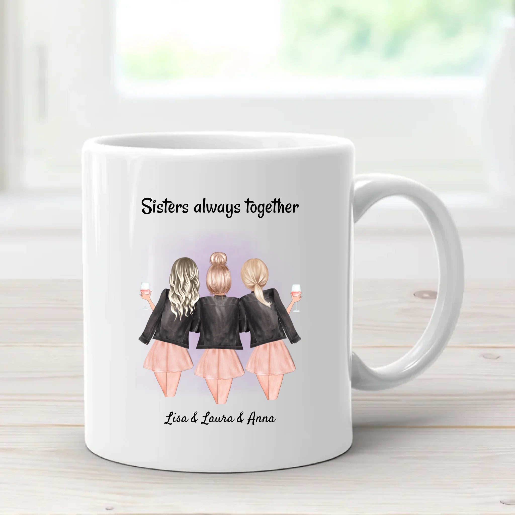 3 Schwestern Tasse Geschenk personalisiert Name & Spruch - Cantty