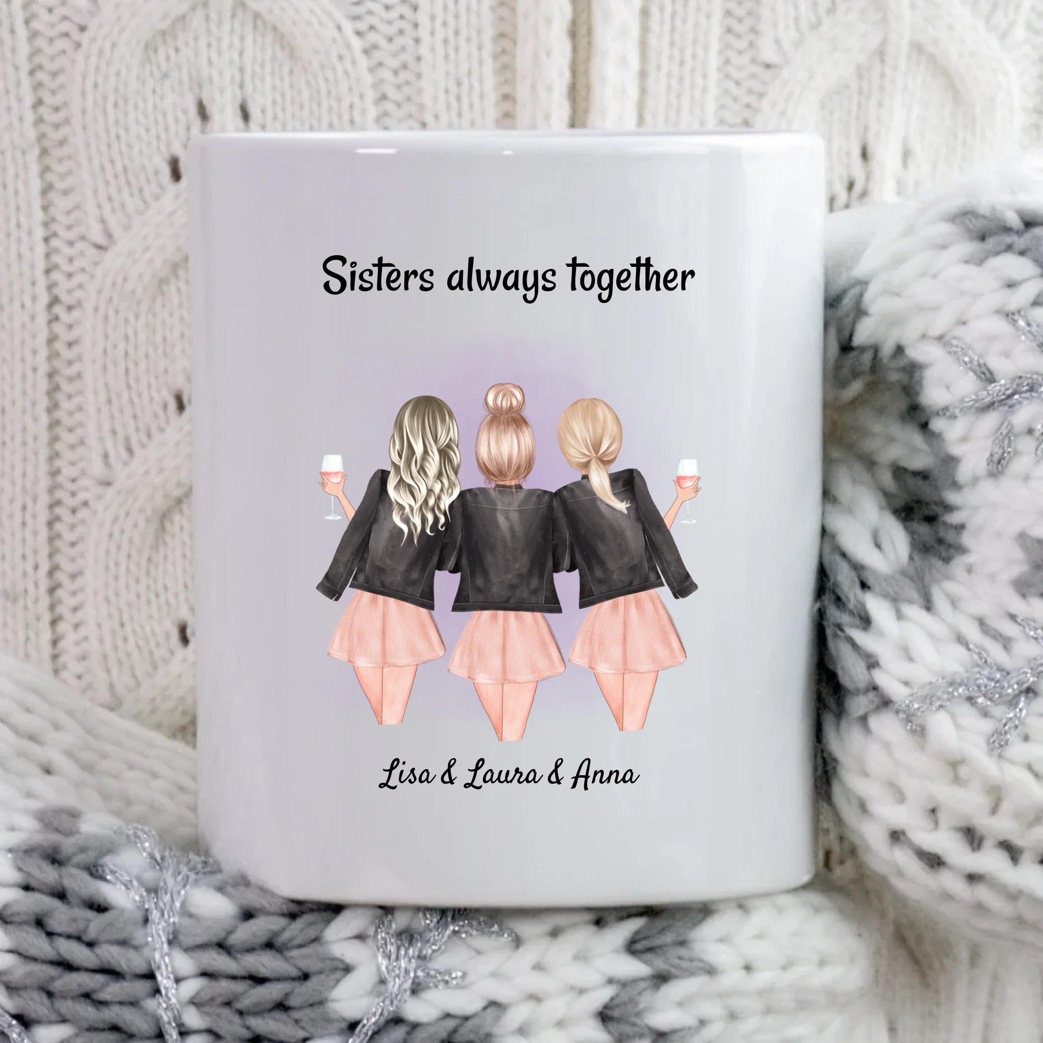 3 Schwestern Tasse Geschenk personalisiert Name & Spruch - Cantty