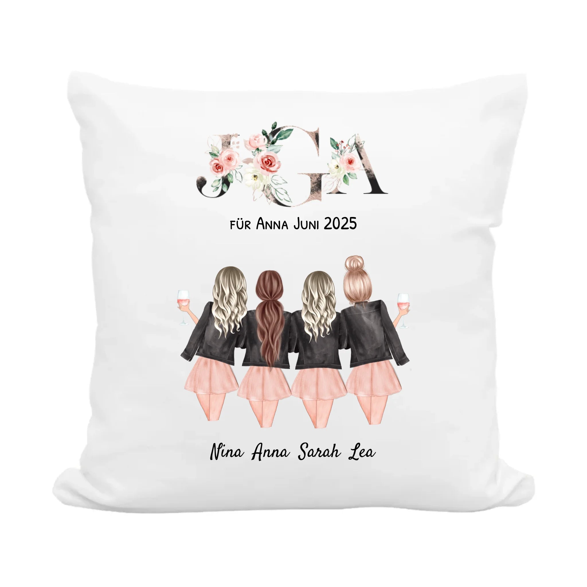 4 Freundinnen JGA Geschenk Kissen personalisiert - Cantty