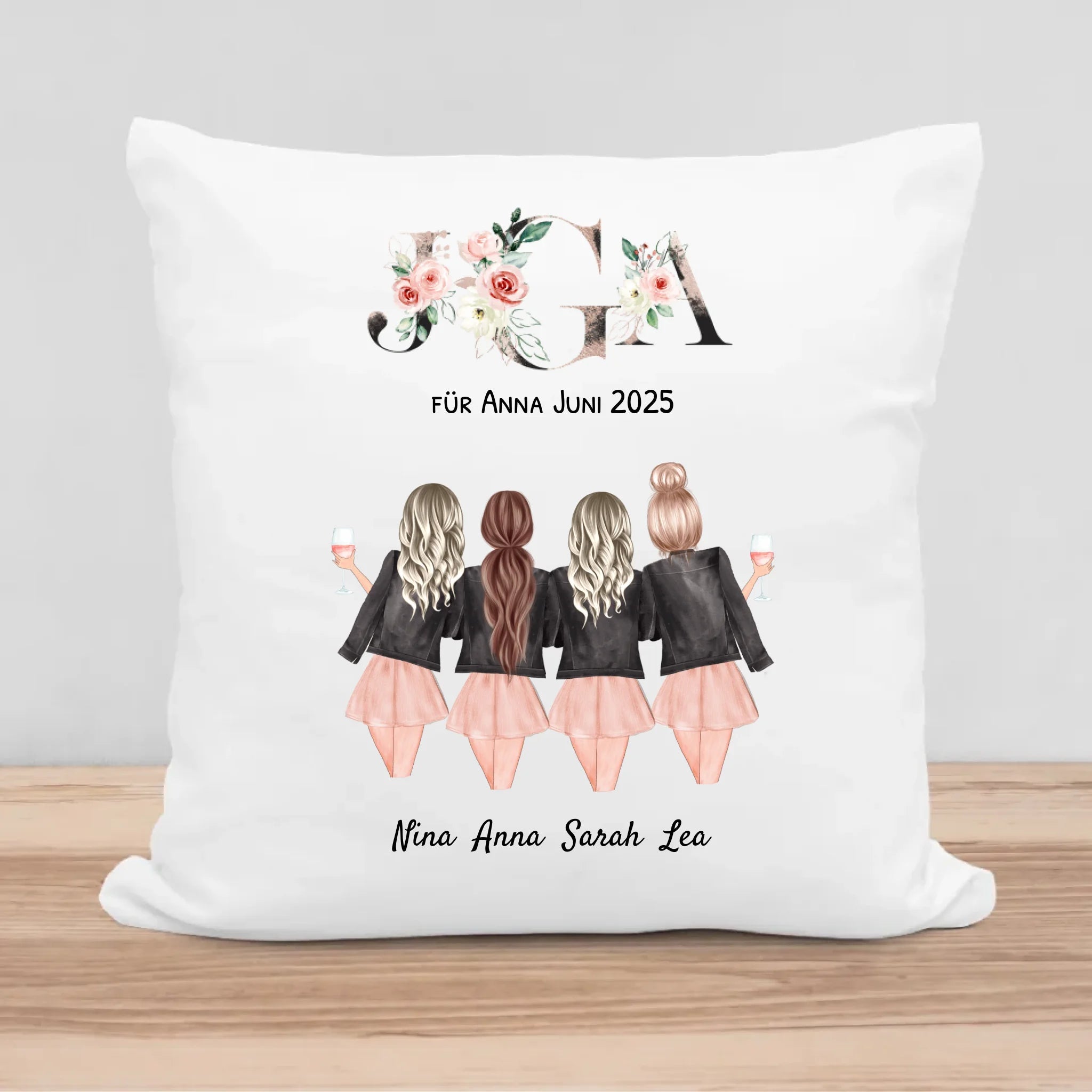4 Freundinnen JGA Geschenk Kissen personalisiert - Cantty