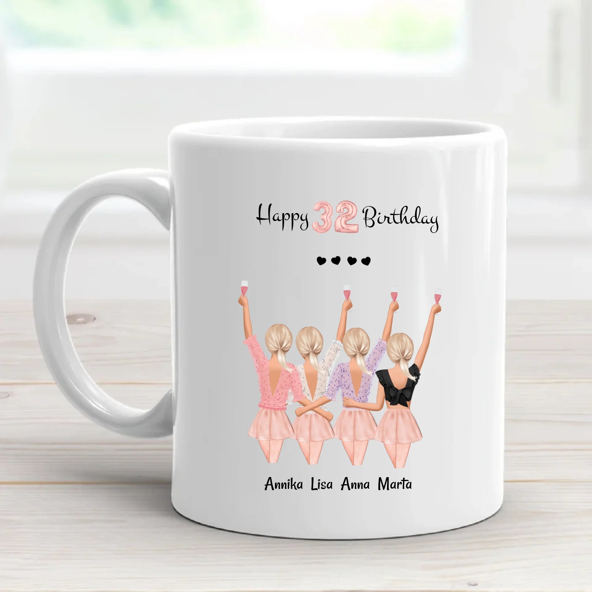 4 Freundinnen Tasse personalisiert Geschenk zum Geburtstag - Cantty