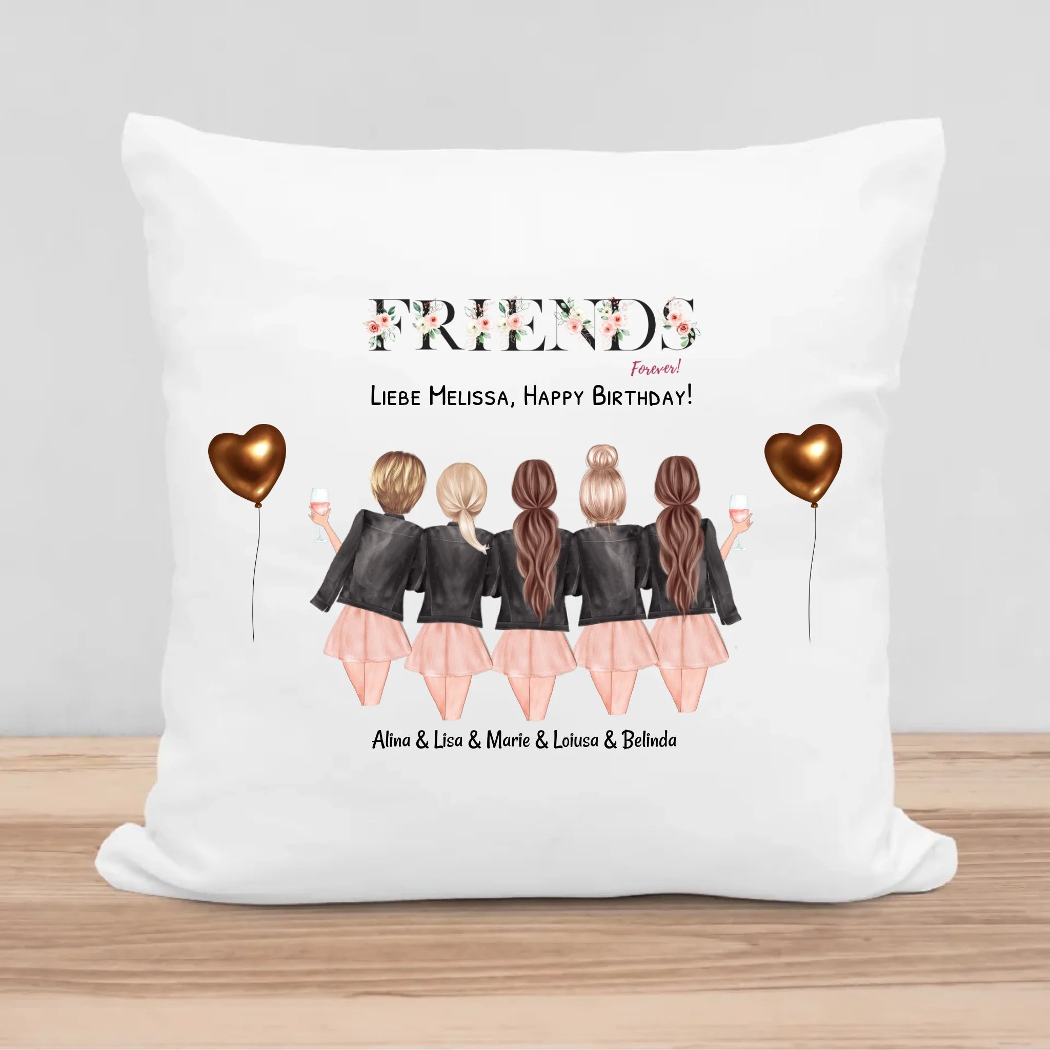 5 Freundinnen Kissen Geschenk mit Bild personalisiert - Cantty