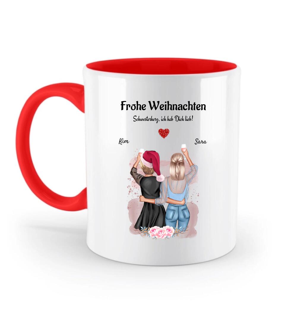 Schwester Kaffeetasse Geschenk Bild Illustartion zu Weihnachten - Cantty