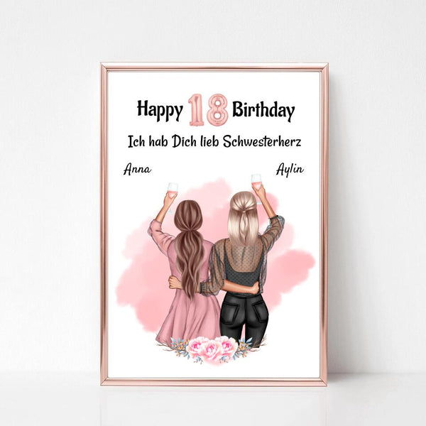 Schwester Geburtstagsgeschenk Poster personalisiert