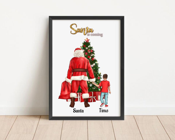 Junge und Weihnachtsmann Bild Geschenk personalisiert - Cantty