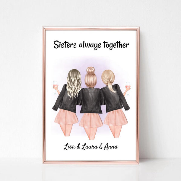 3 Schwestern Poster Geschenk personalisiert