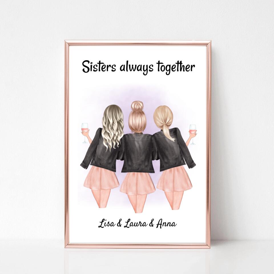 3 Schwestern Poster Geschenk personalisiert - Cantty