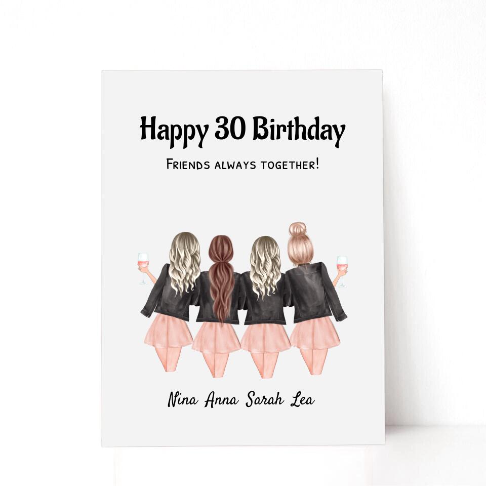 4 Freundinnen Acrylglas Geburtstag Geschenk personalisiert - Cantty