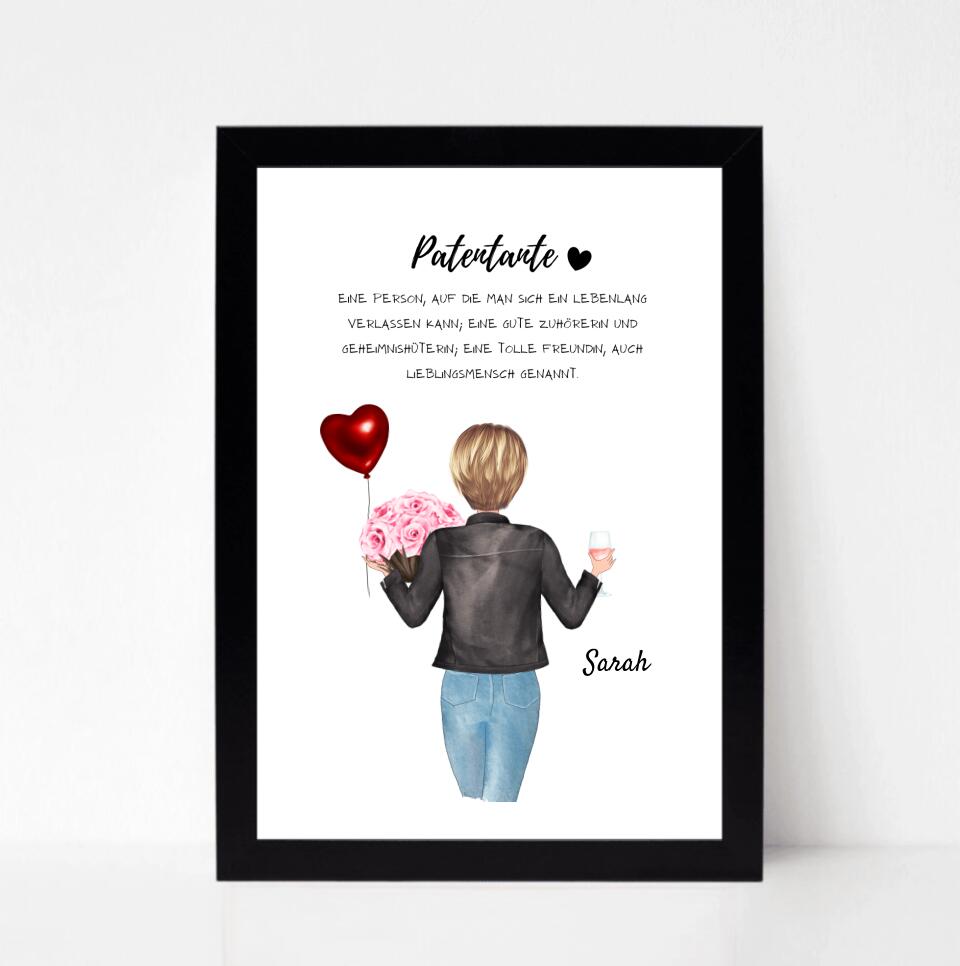 Patentante Fragen & Danke, Definition, Geburtstag Geschenk Poster personalisiert - Cantty