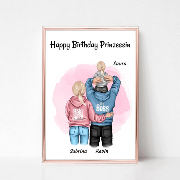 Kleines Mädchen Geburtstag Geschenk Poster mit Eltern