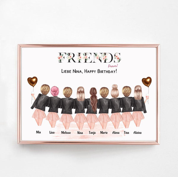 9 Freundinnen Bild Geschenk personalisiert