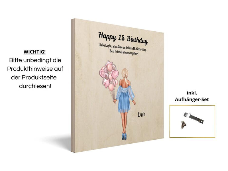Holzbild Mädchen 18. Geburtstag Geschenkidee - Cantty
