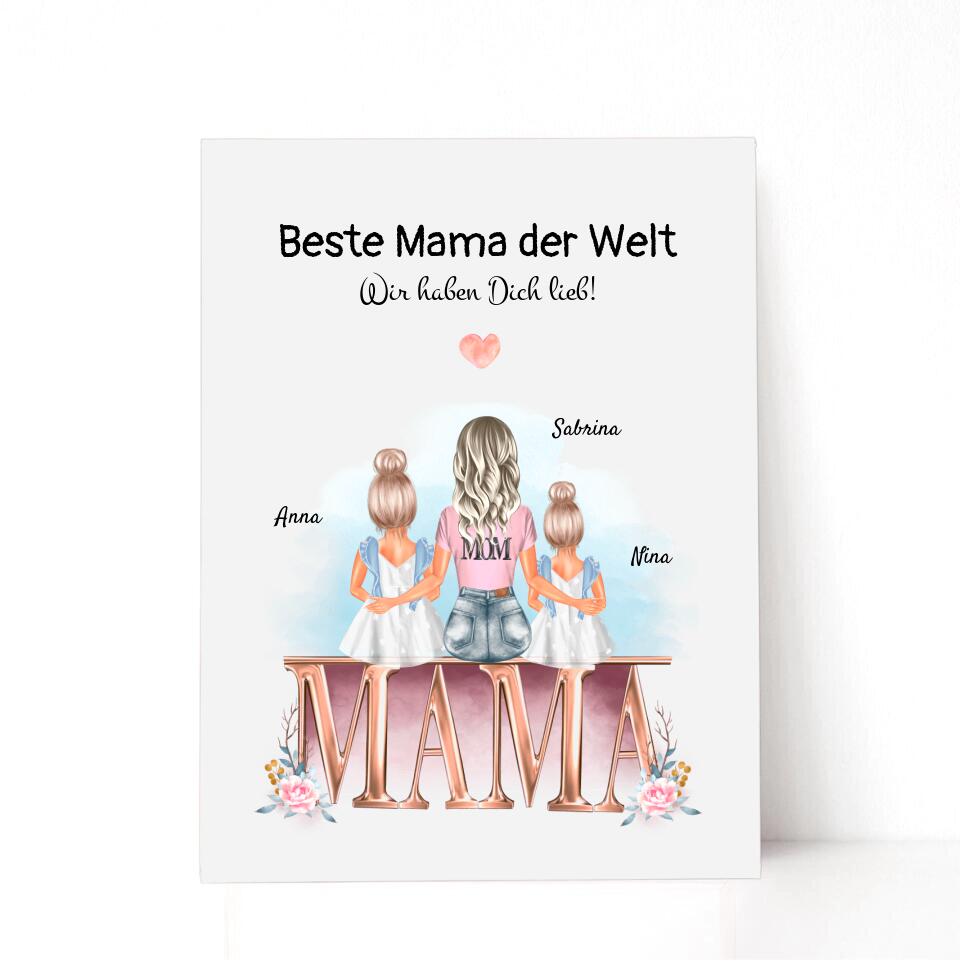 Mutter und 2 kleine Töchter Acrylglas Bild personalisiert - Cantty