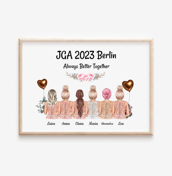 JGA Poster 6 Freundinnen mit Namen