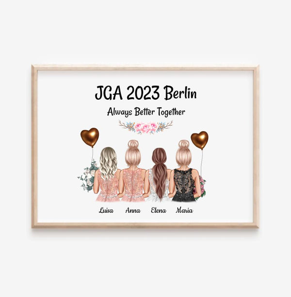 4 Freundinnen JGA Poster Geschenk mit Namen & Spruch