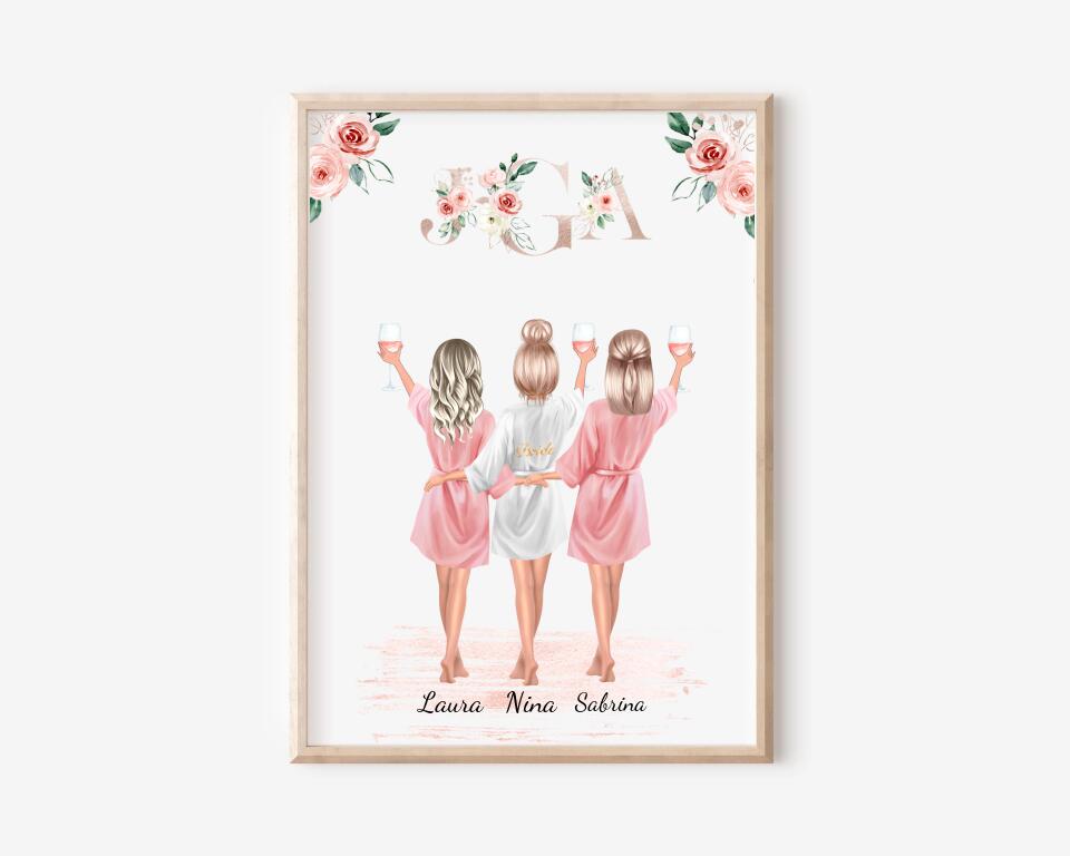 Personalisiertes 3 Personen Poster: Braut, Trauzeugin & Brautjungfer Geschenk - Cantty