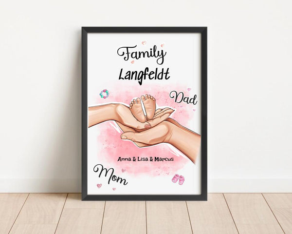 Personalisiertes Geburtsgeschenk Baby Hände Poster