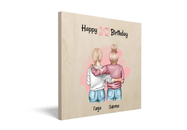 Geburtstagsgeschenk für Schwester Holzdruck Bild personalisiert - Cantty