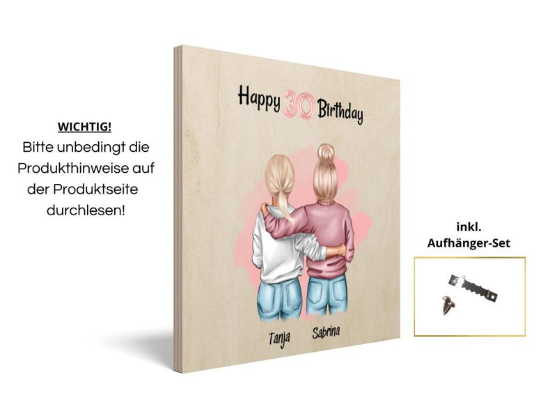 Geburtstagsgeschenk für Schwester Holzdruck Bild personalisiert - Cantty