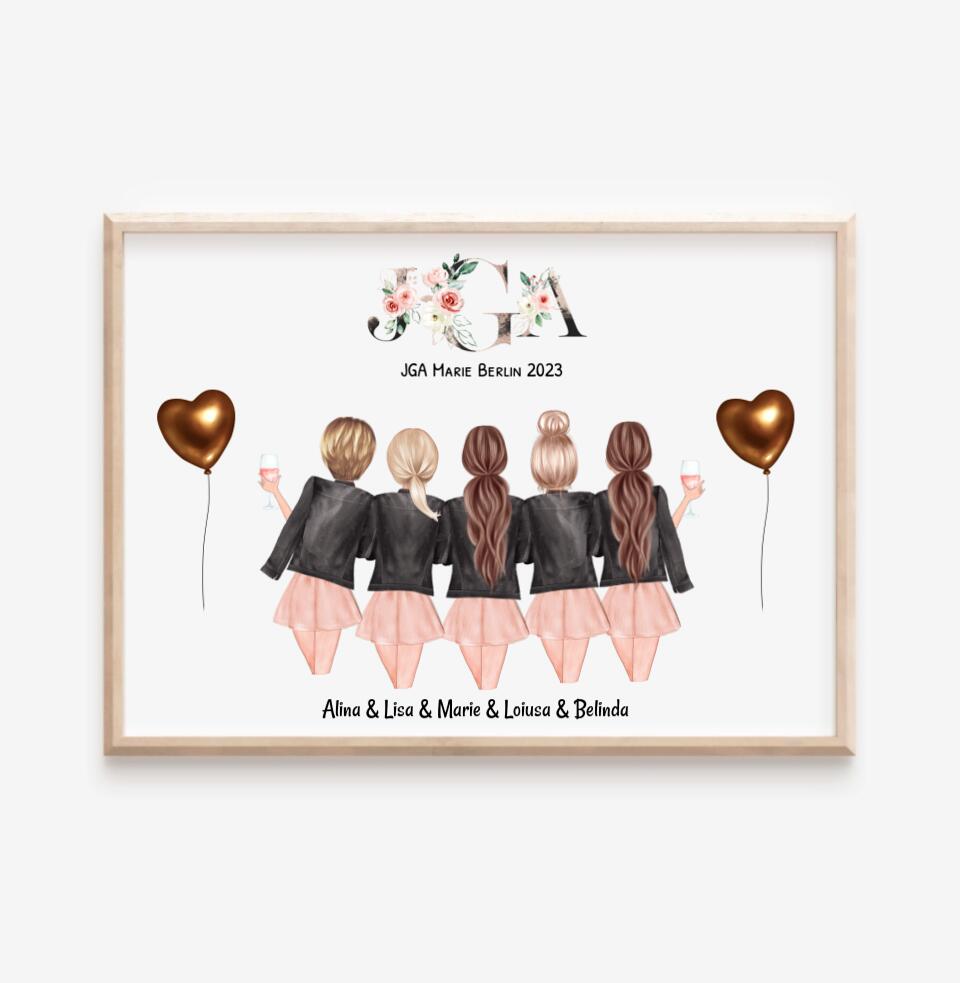 Geschenk 5 Freundinnen Bild JGA Braut Brautjungfern