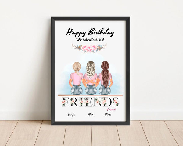 3 Freundinnen Geburtstag Bild personalisiert