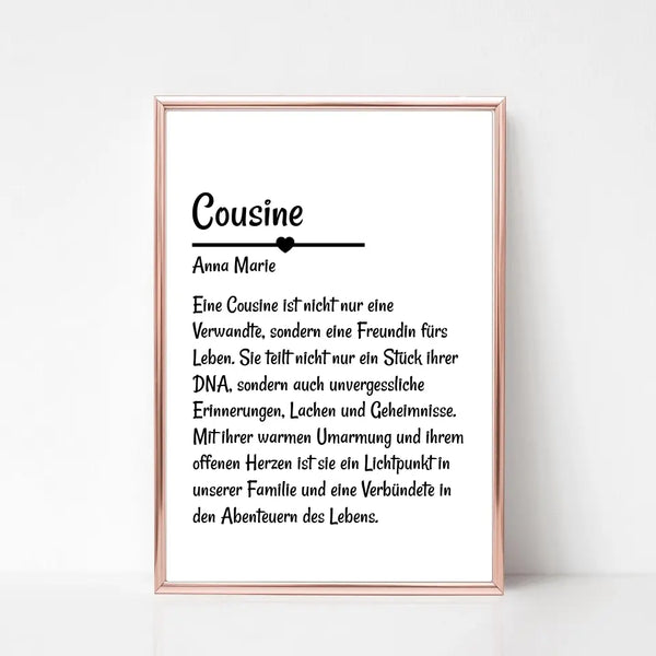 Cousine Definition Poster Geschenk personalisiert