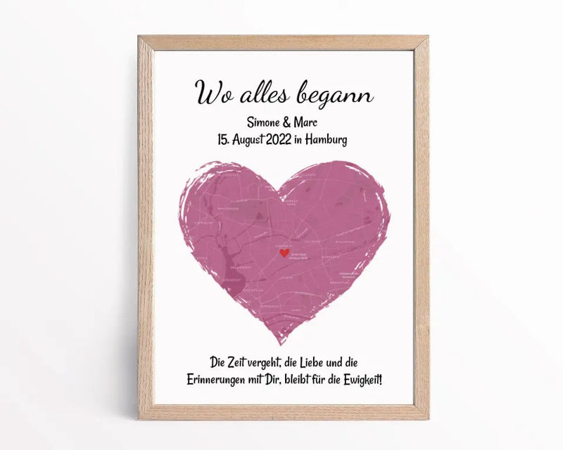 Erinnerungsgeschenk "Wo alles begann" Karte personalisiert, Koordinaten Bild Verlobung Jahrestag Hochzeitsgeschenk Poster - Cantty