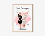 Beste Trauzeugin Dankeschön Bild personalisiert, Trauzeugin und Braut Poster - Cantty