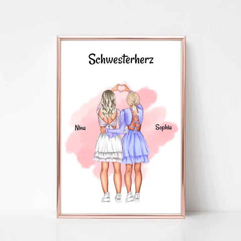 Schwestern Bild Geschenk personalisiert, 2 Mädchen Poster - Cantty