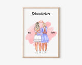 Schwestern Bild Geschenk personalisiert, 2 Mädchen Poster - Cantty