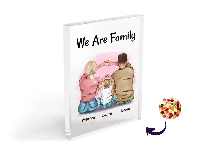 Familie mit 1 Kind Bild personalisiert Acrylglas mit Konfetti - Cantty