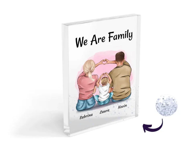 Familie mit 1 Kind Bild personalisiert Acrylglas mit Konfetti - Cantty