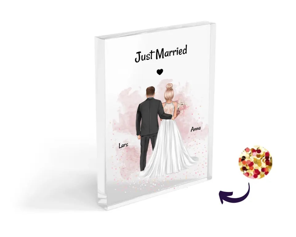 Hochzeitspaar Acrylglas mit Konfetti Bild Geschenk personalisiert - Cantty