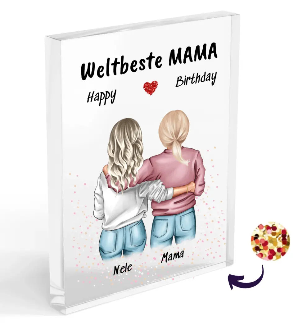 Mutter Tochter Bild personalisiert Acrylglas Block mit Konfetti - Cantty