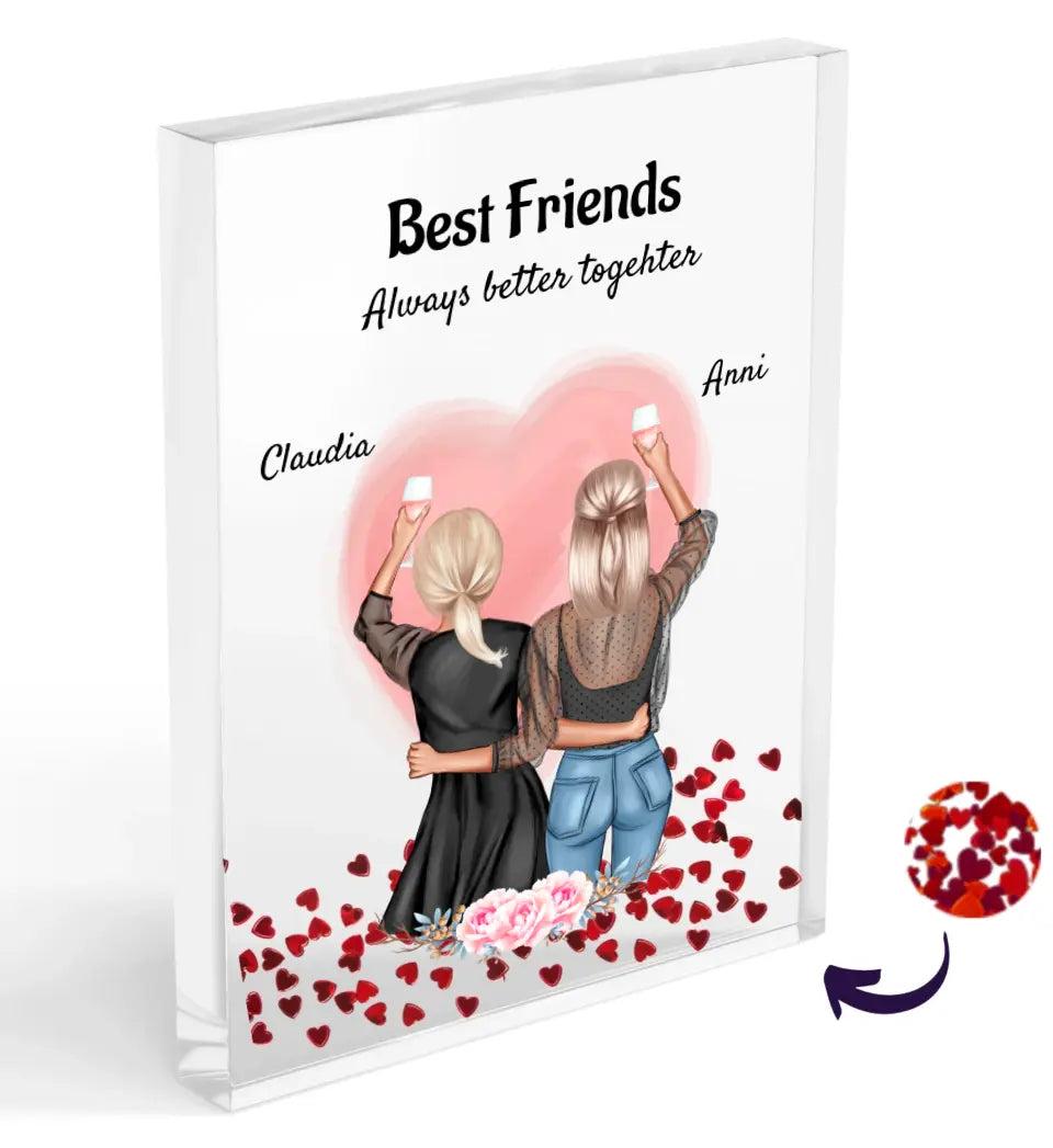 Beste Freundin Bild personalisiert Acrylglas Block mit Konfetti - Cantty