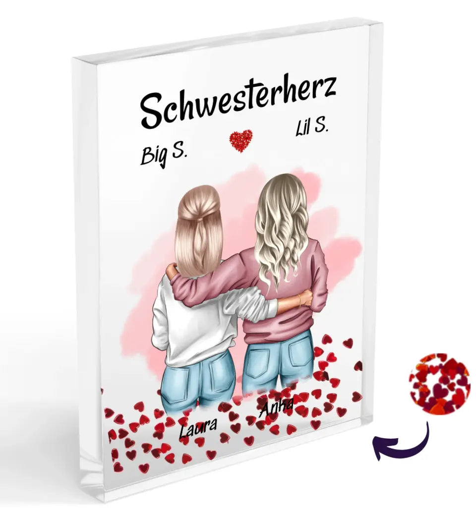 Schwester Bild personalisiert Acrylglas Block mit Konfetti - Cantty