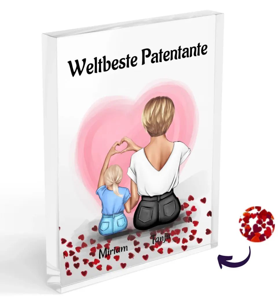 Patentante Patenkind Mädchen Bild personalisiert Acrylglas mit Konfetti - Cantty