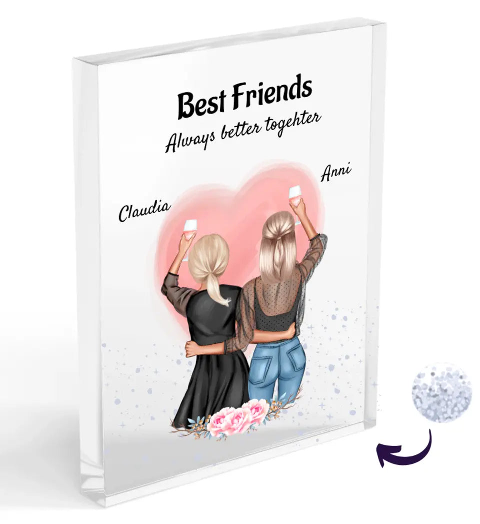 Beste Freundin Bild personalisiert Acrylglas Block mit Konfetti - Cantty