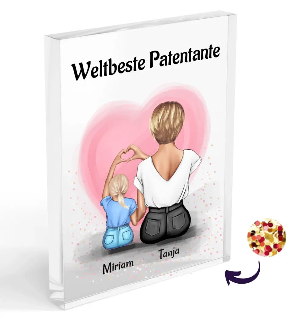 Patentante Patenkind Mädchen Bild personalisiert Acrylglas mit Konfetti - Cantty