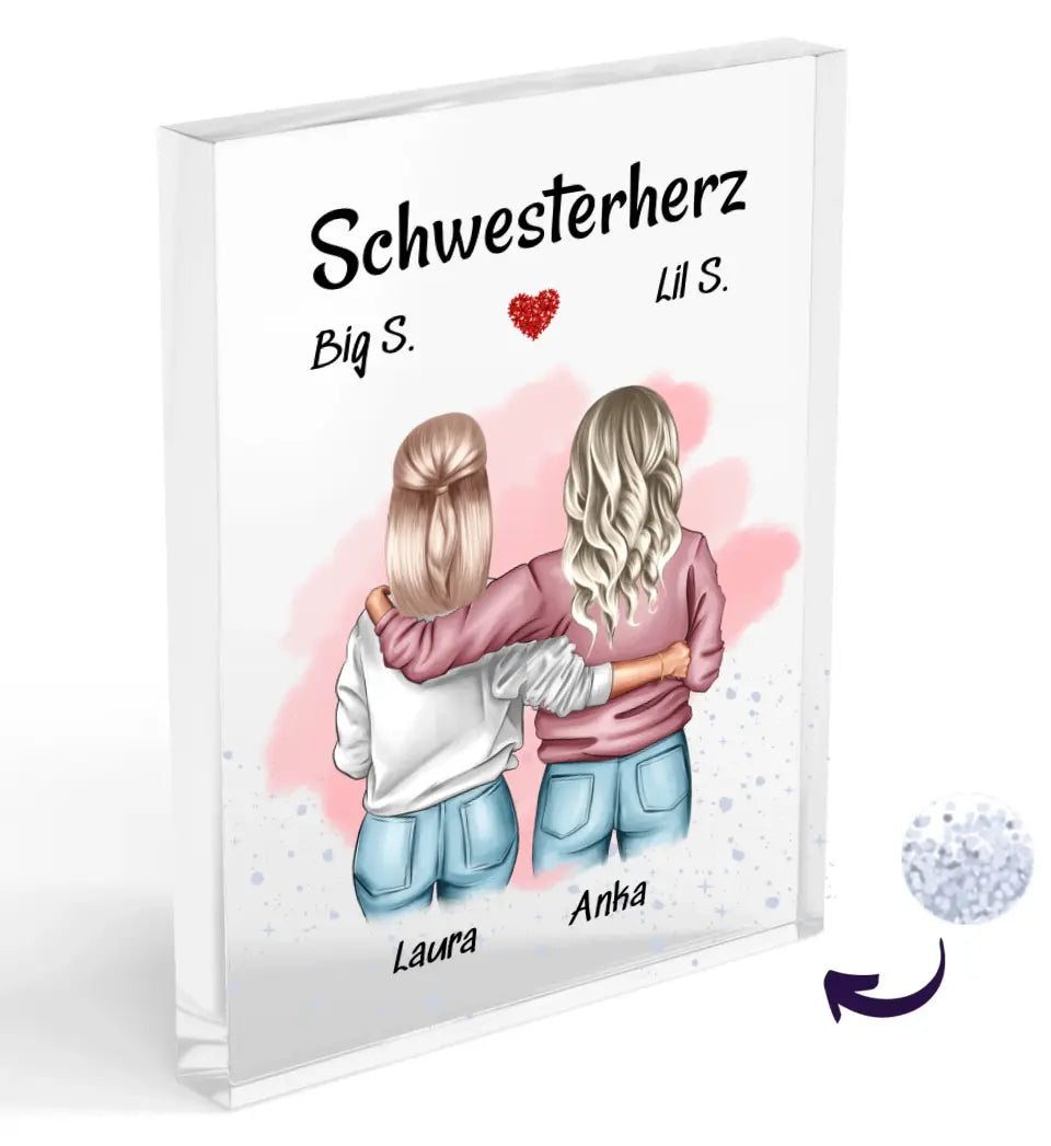 Schwester Bild personalisiert Acrylglas Block mit Konfetti - Cantty